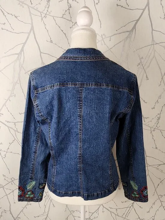 Ruby Rd Colorful Bohemian Embroidered Denim Blazer - Picture 4 of 7